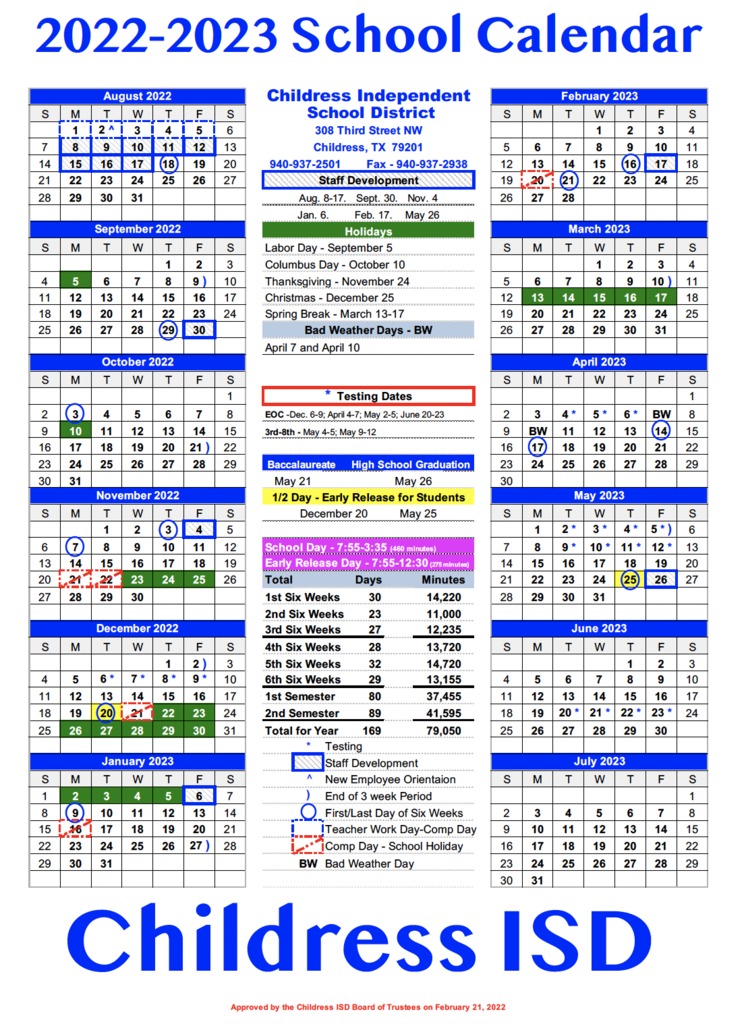 Read more about the article Childress ISD 2022-23 Calendar