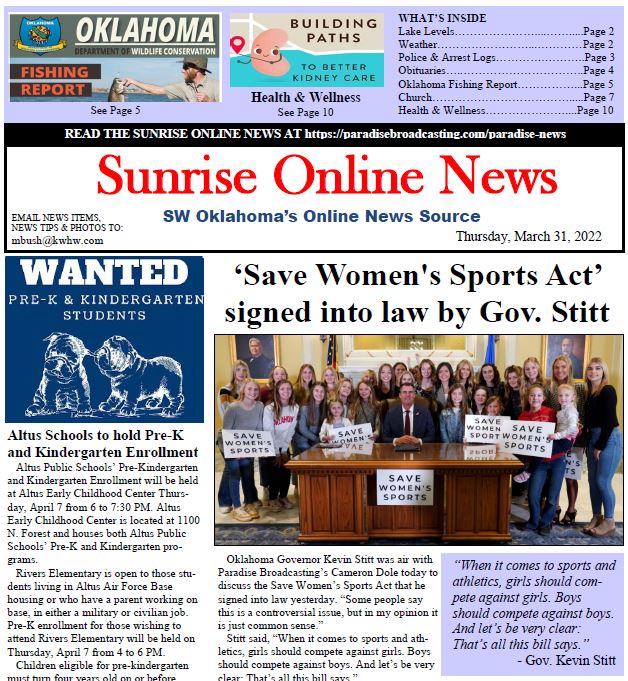 Read more about the article SUNRISE ONLINE NEWSPAPER Thursday, March 31, 2022