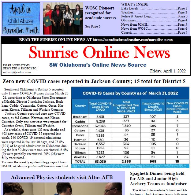 Read more about the article SUNRISE ONLINE NEWSPAPER Friday, April 1, 2022