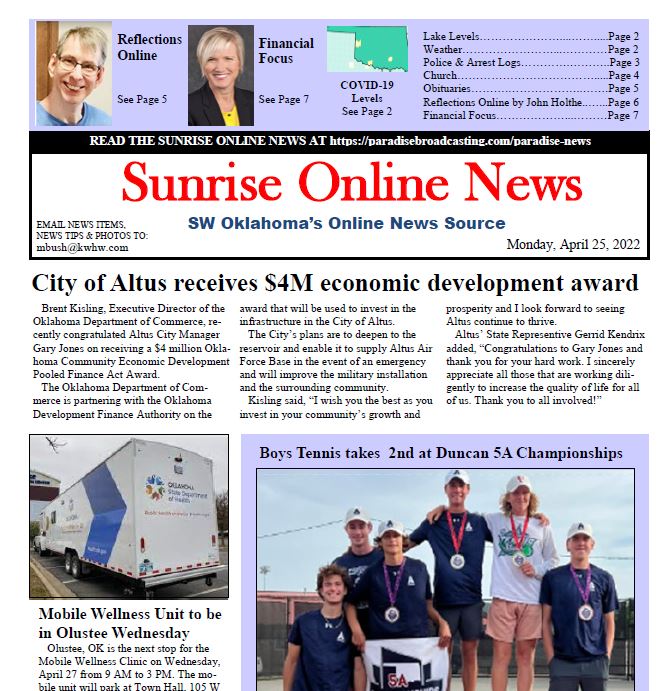 Read more about the article Monday, April 25, 2022 SUNRISE ONLINE NEWS