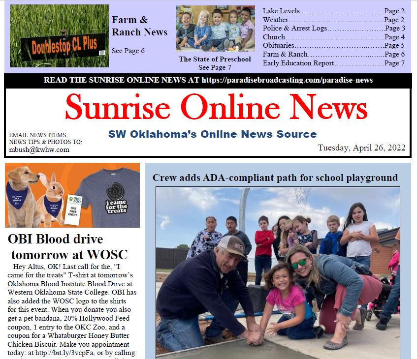 Read more about the article Tuesday, April 26, 2022 SUNRISE ONLINE NEWSPAPER