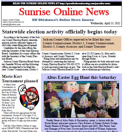 Read more about the article April 13, 2022 Sunrise Online Newspaper